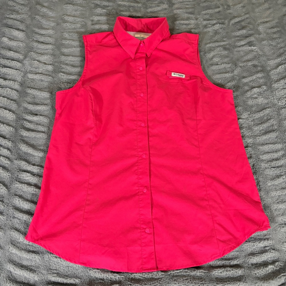 Columbia PFG Tamiami Sleeveless Fishing Shirt Pink Vented Large AT395
